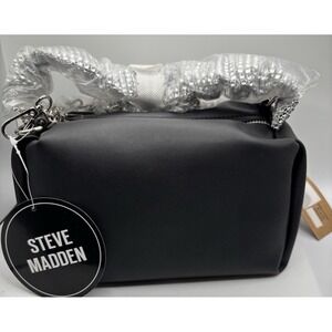 NEW Steve Madden Purse Black with Silver Chain Rhinstone Handles